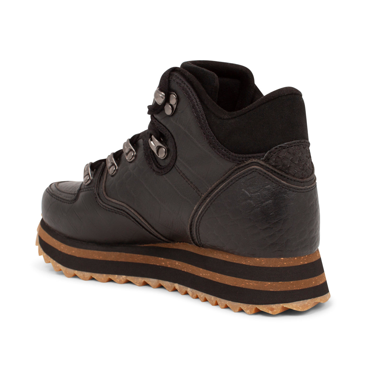 WODEN Mille Croco Shiny Plateau Boots 020 Black